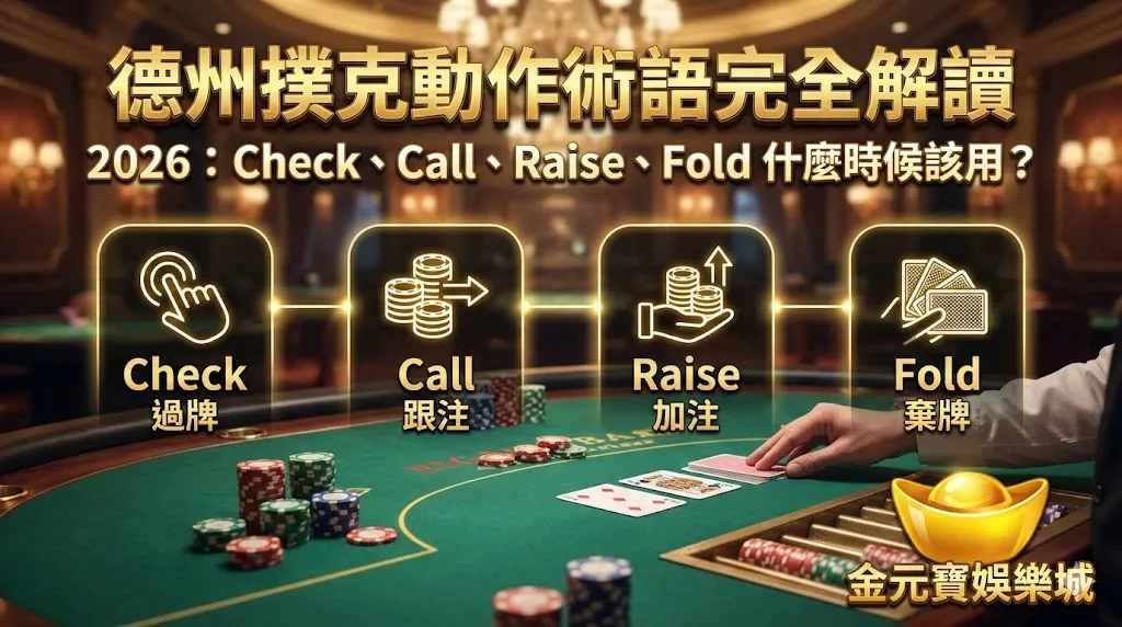 德州撲克動作術語完全解讀 2026：Check、Call、Raise、Fold 什麼時候該用？