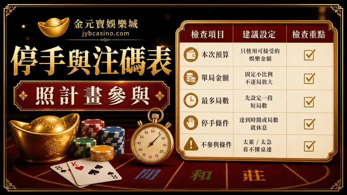 金元寶娛樂城百家樂停手與注碼表圖，提醒照計畫參與