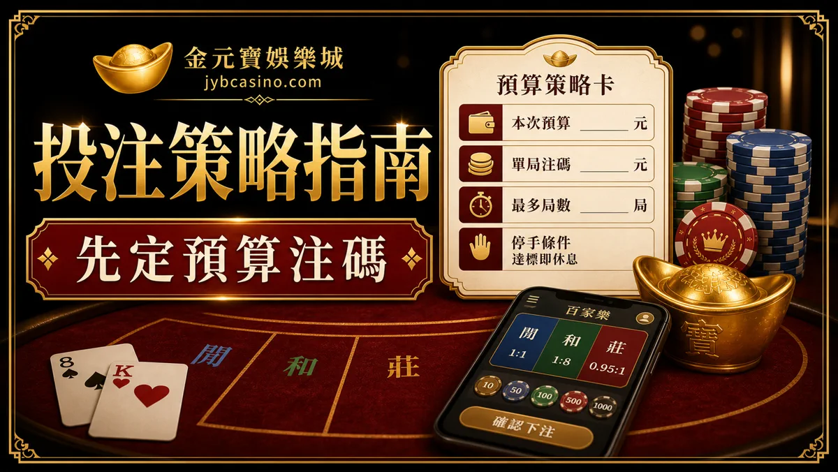 金元寶娛樂城百家樂投注策略指南圖，提醒先定預算與注碼