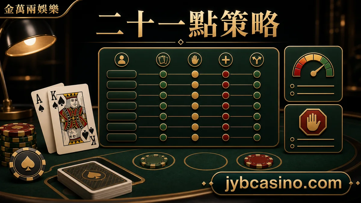 金萬兩娛樂 二十一點策略，二十一點基本策略與決策表的文章插圖。